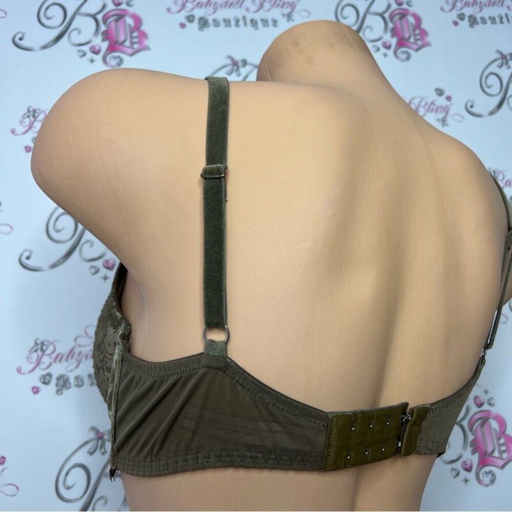 Victoria secret lined Demi bra green khaki lace velvet velour soft rare Angels - Picture 7 of 12